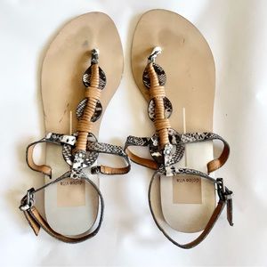 DOLCE VITA Women's Size 8 Brown Snake Print Braid Thong Ankle Strap Flat Sandals